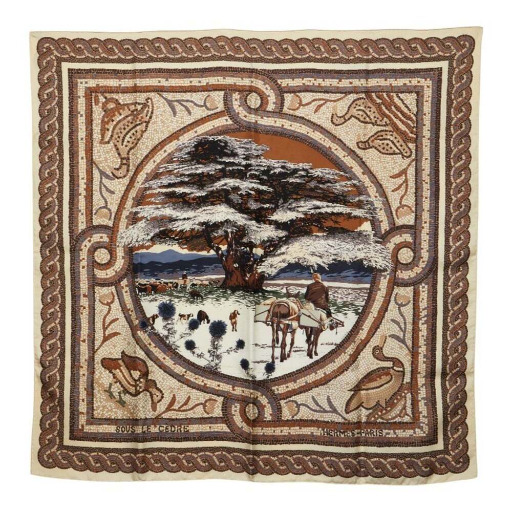 HERMES Cream Silk Scarf